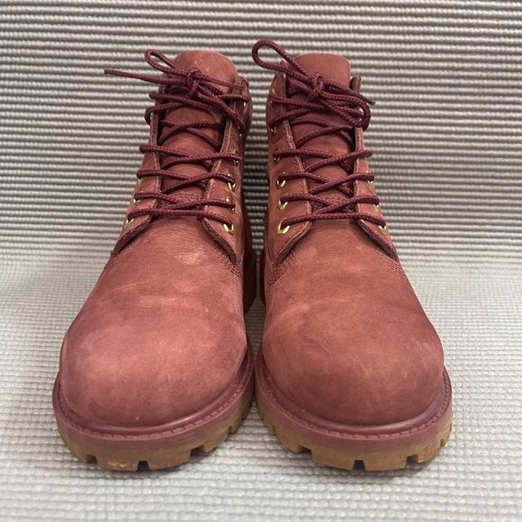Timberland Youth Kids Size 2 Classic 6 inch Burgundy Red Premium Leather Boots - Picture 6 of 12